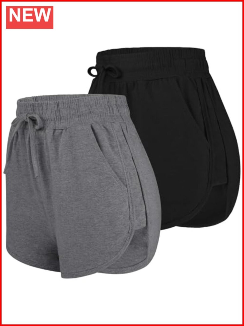 2 Pack Cotton Blend Yoga Running Gym Shorts with Pockets Drawstring